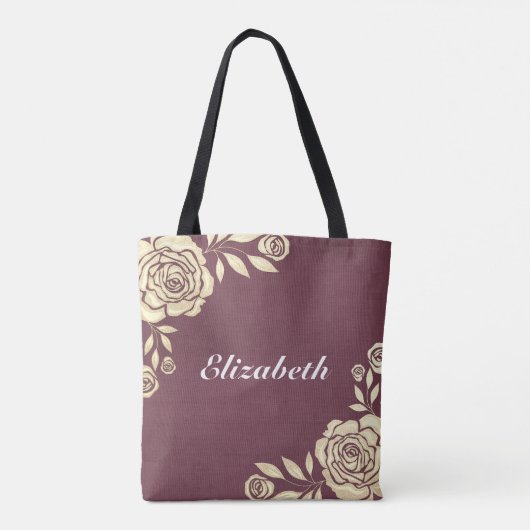Buwmoeder van de Groom Burgundy Golden Rozen Tote Bag (Achterkant)