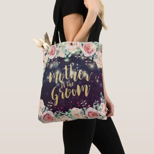 Buwmoeder van de Groom Floral Paars Sparkle Tote Bag (Dichtbij)