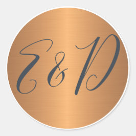 Buwpaar monogram naam initiaal gouden marine ronde sticker