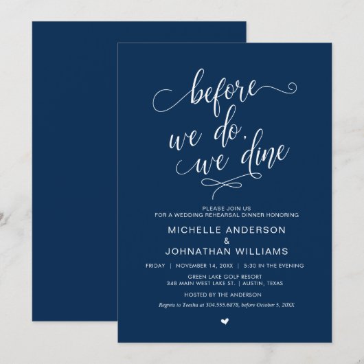 Buwrepetitie, eenvoudig marineblauw script, kaart (Voorkant / Achterkant)