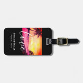 Buwthema Tropische strand Sunset Waterverf Bagagelabel (Voorkant horizontaal)