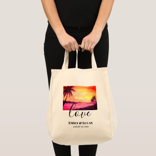 Buwthema Tropische strand Sunset Waterverf Tote Bag (Voorkant (product))