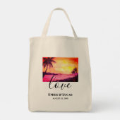 Buwthema Tropische strand Sunset Waterverf Tote Bag (Achterkant)