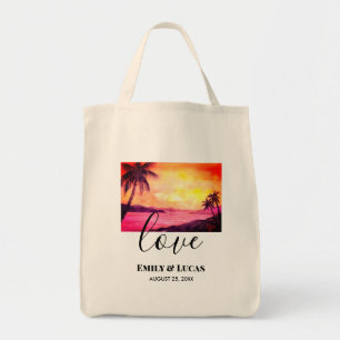 Buwthema Tropische strand Sunset Waterverf Tote Bag