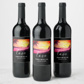 Buwthema Tropische strand Sunset Waterverf Wijn Etiket (Flessen)