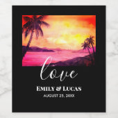 Buwthema Tropische strand Sunset Waterverf Wijn Etiket (Enkel label)