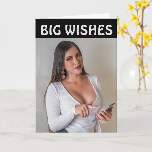 BUXOM BRUNETTE CURVY GIRL BIRTHDAAGKAARTEN KAART (Gele Bloem)