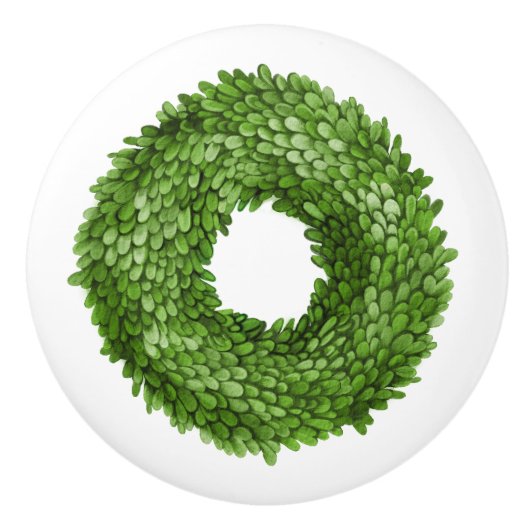 Buxusgroene krans  keramische knop (Voorkant)