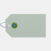 Buxusgroene krans met blauwe strik  cadeaulabel (Achterkant Horizontaal)
