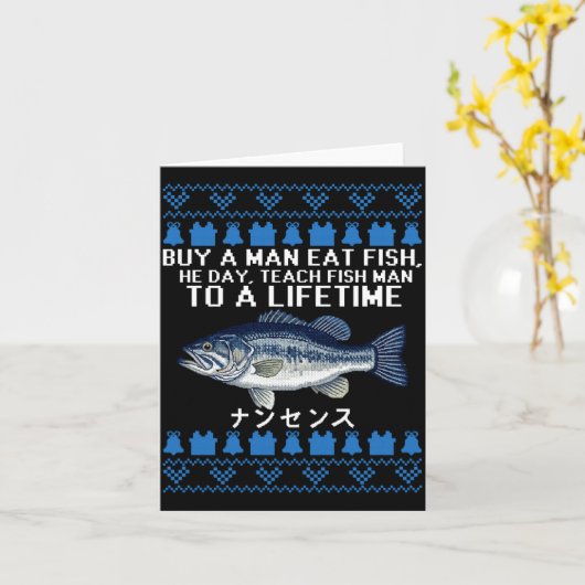 Buy A Man Eat Fish Funny Ugly Christmas Sweaters L Kaart (Gele Bloem)