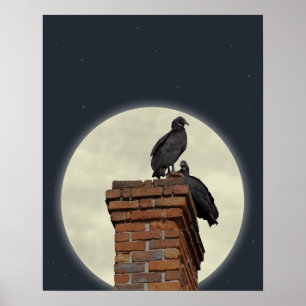 Buzek op schoorsteen tegen volle maan poster