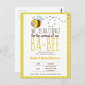 BUZING VOOR DE ARRIVAL VAN BA-Baby shower-geel Briefkaart (Voorkant / Achterkant)