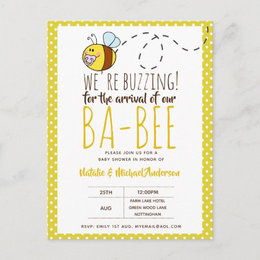 BUZING VOOR DE ARRIVAL VAN BA-Baby shower-geel Briefkaart (Voorkant)