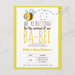 BUZING VOOR DE ARRIVAL VAN BA-Baby shower-geel Briefkaart
