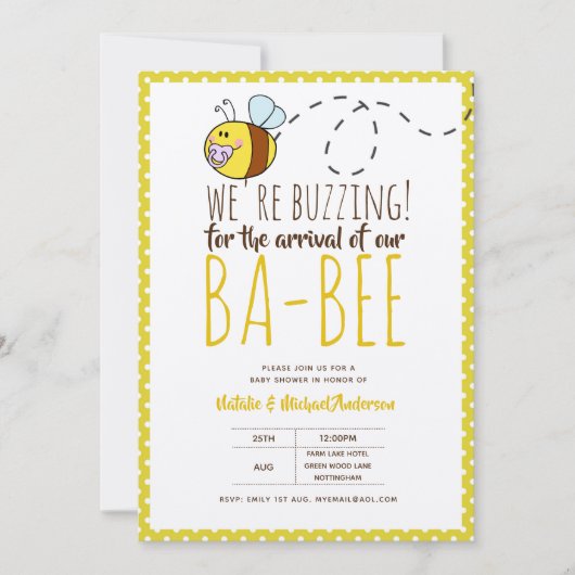 BUZING VOOR DE ARRIVAL VAN BA-Baby shower-geel Kaart (Voorkant)