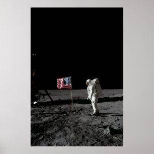 Buzz Aldrin op de Maan met vlag - Apollo 11 NASA Poster