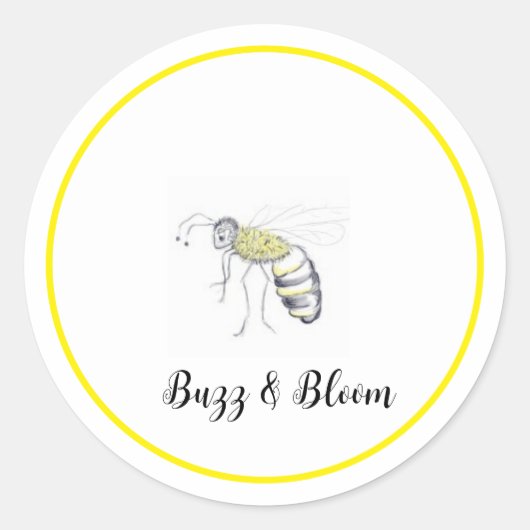 Buzz & Bloom Stickers - hand drawn bee design (Voorkant)