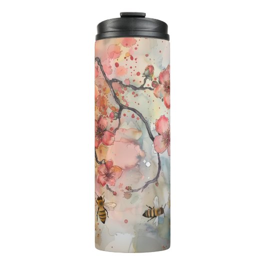 Buzz & Blossom: Cherry Blossom Bee Tumbler Thermosbeker (Voorkant)