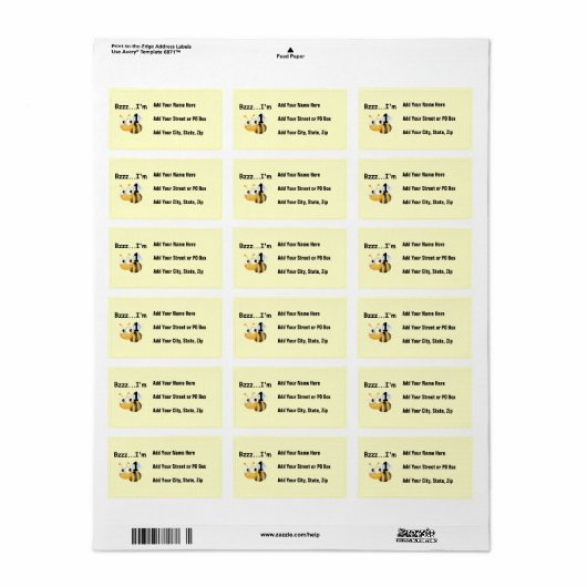 Buzz Bumblebee 1e Verjaardag T-shirts en geschenke Etiket (Full Sheet)