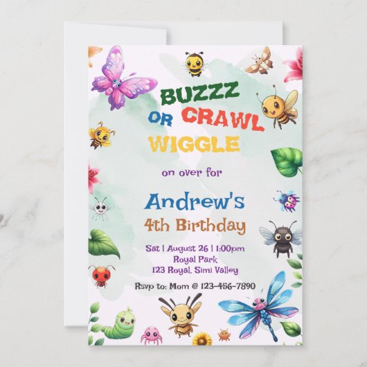 Buzz Crawl Wiggle Bug Party Natuur Thema Verjaarda Kaart (Voorkant)