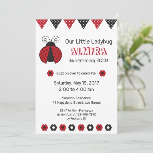 Buzz on Over Lady Bug-uitnodiging Kaart (Staand voorkant)