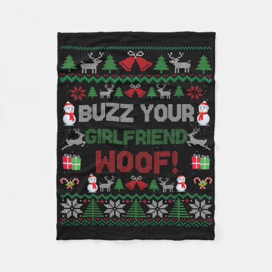 Buzz Xmas Your Girlfriend Woof! Ugly Christmas Swe Fleece Deken (Voorkant)