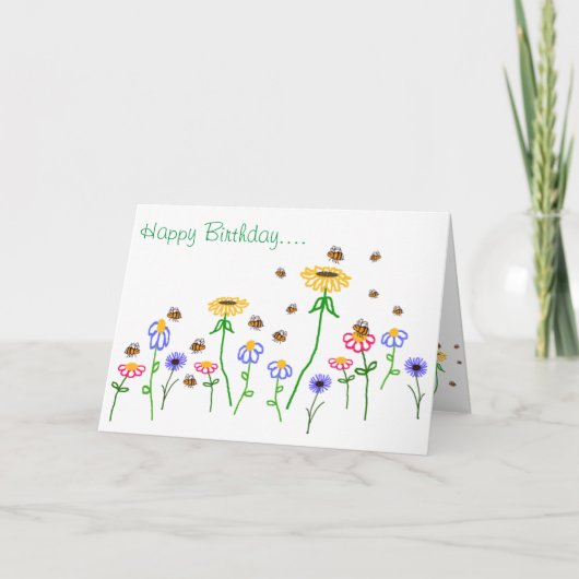 BuzzAboutBees Happy Birthday Bijentuin Groeten Kaart (Voorkant)