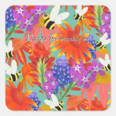 BuzzAmongBlooms_Bewerkbare Kinderen Vierkante Sticker (Voorkant)