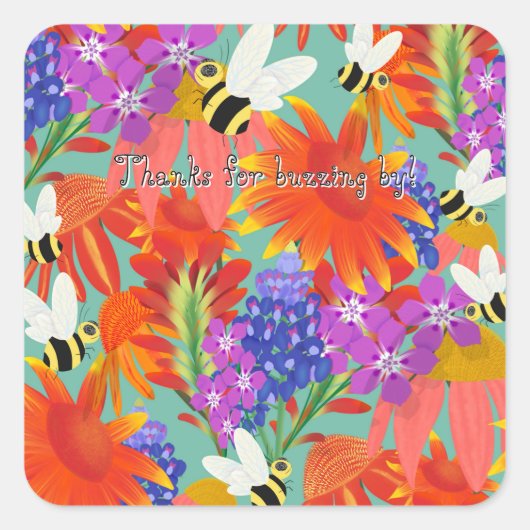 BuzzAmongBlooms_Bewerkbare Kinderen Vierkante Sticker (Voorkant)