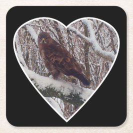 Buzzard op Sneeuwtak in Hart Onderzetter