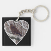 Buzzard op Sneeuwtak in Hart Sleutelhanger (Achterkant)