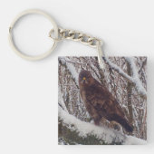 Buzzard op Snowy Branch Sleutelhanger (Voorkant)