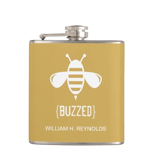 {BUZZED} Bruidsfeest Gezoemde Bijen Gift (goud) Heupfles (Voorkant)