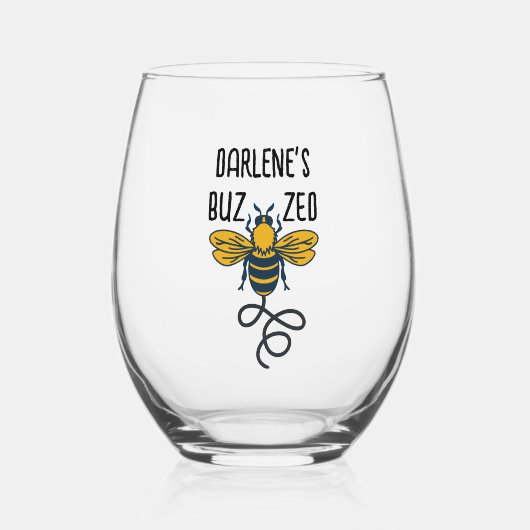 "Buzzed" met Bee Custimizable Wijnglas Zonder Voet (Voorkant)