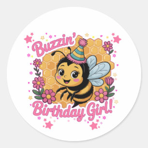 Buzzin' Verjaardag Meisje Bijen Thema Schattigee B Ronde Sticker