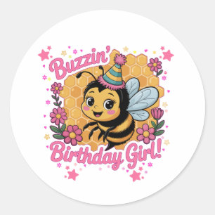 Buzzin' Verjaardag Meisje Bijen Thema Schattigee B Ronde Sticker