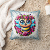 Buzzing Bee with Pink Roses Kussen (Deken)