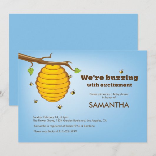 Buzzing Bijenhiv-Baby shower Uitnodiging Kaart (Voorkant / Achterkant)