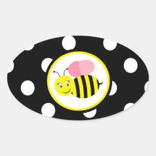 Buzzing Bumble Bee - Roze / Zwart Ovale Sticker