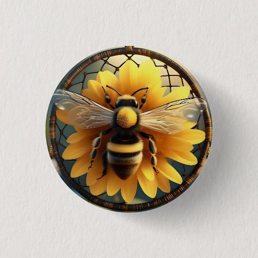 Buzzing Dreams: Sunflower Bee Dreamcatcher Ronde Button 3,2 Cm (Voorkant)