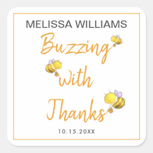 Buzzing met Bedankt Honey Bee Baby shower Party Vierkante Sticker