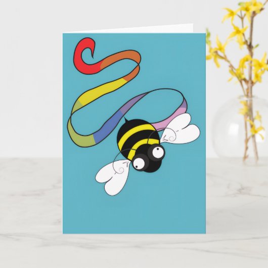 Buzzing Rainbow Bee Kaart (Blank Inside) (Gele Bloem)