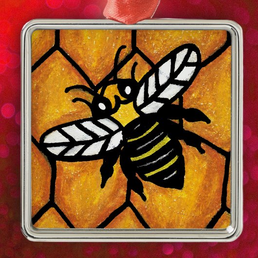 Buzzing Schattigee bijenhoningraat Metalen Ornament