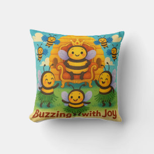 Buzzing with Joy – Schattigee bijenkoninkrijksvier Kussen