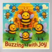 Buzzing with Joy – Schattigee bijenkoninkrijksvier Poster (Voorkant)