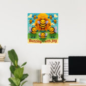 Buzzing with Joy – Schattigee bijenkoninkrijksvier Poster (Thuiskantoor)