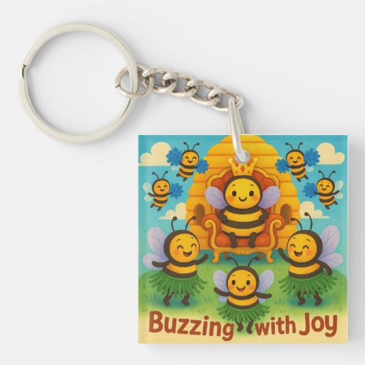 Buzzing with Joy – Schattigee bijenkoninkrijksvier Sleutelhanger (voorkant)
