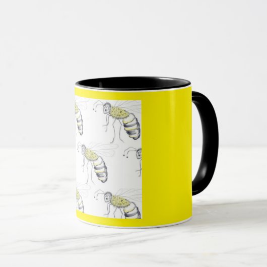 Buzzing with Style – Bee Illustration Ceramic Mug Mok (Voorkant rechts)