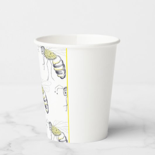 Buzzing with Style – Bee Illustration cups Papieren Bekers (Links)