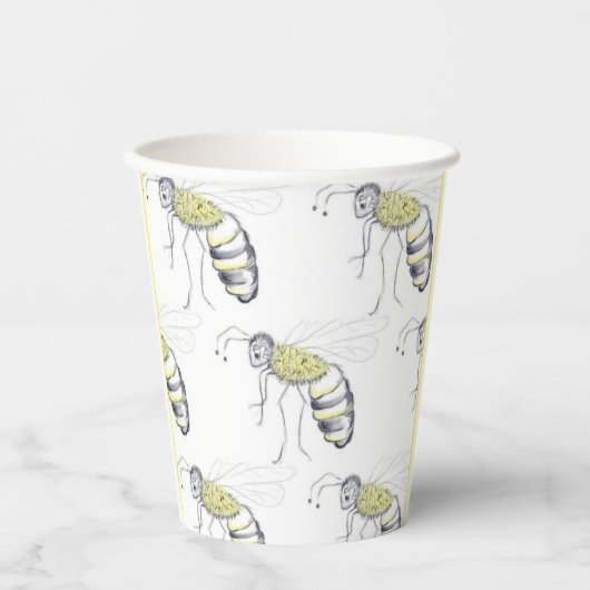 Buzzing with Style – Bee Illustration cups Papieren Bekers (Voorkant)